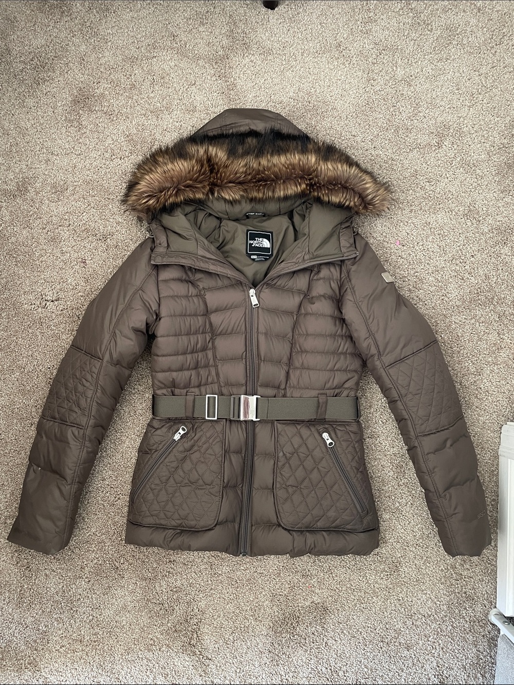 The North Face Women's Down Belted Puffer Jacket Brown X-Small
